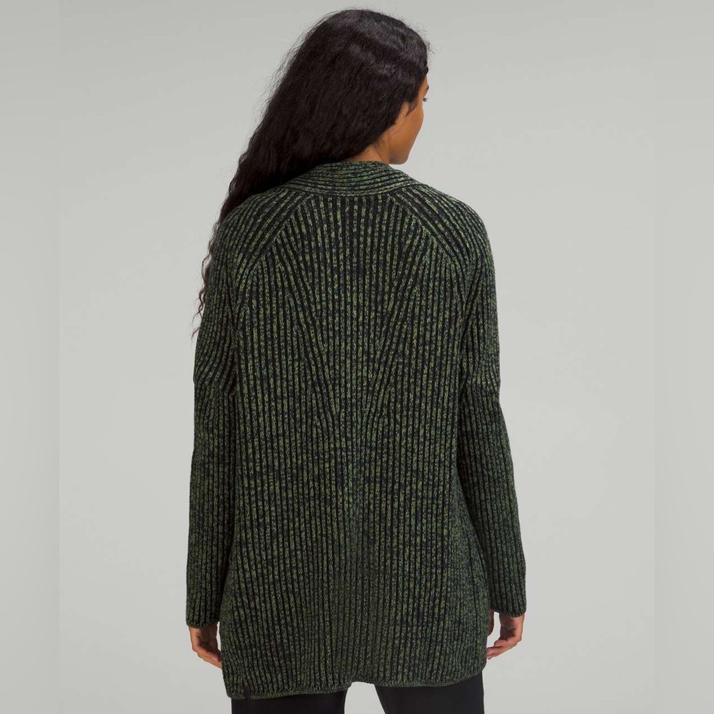 Open-Front Ribbed Knit Cardigan - Green - Picture 4 of 11
